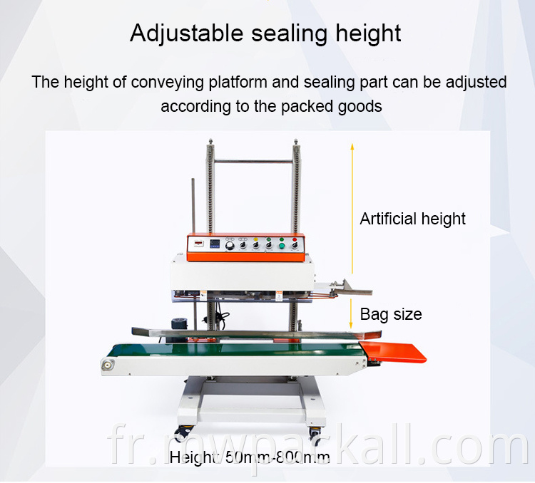 Machine d'étanchéité verticale automatique Scelleur de bande verticale continue avec poids de chargement 15 kg